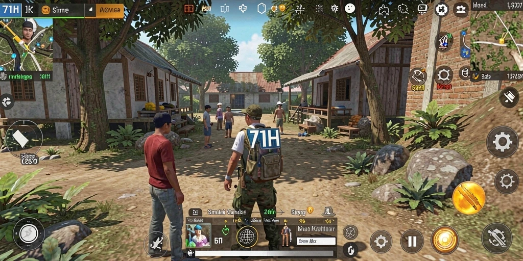 Tampilan gameplay 71H yang menampilkan interaksi karakter di lingkungan virtual.