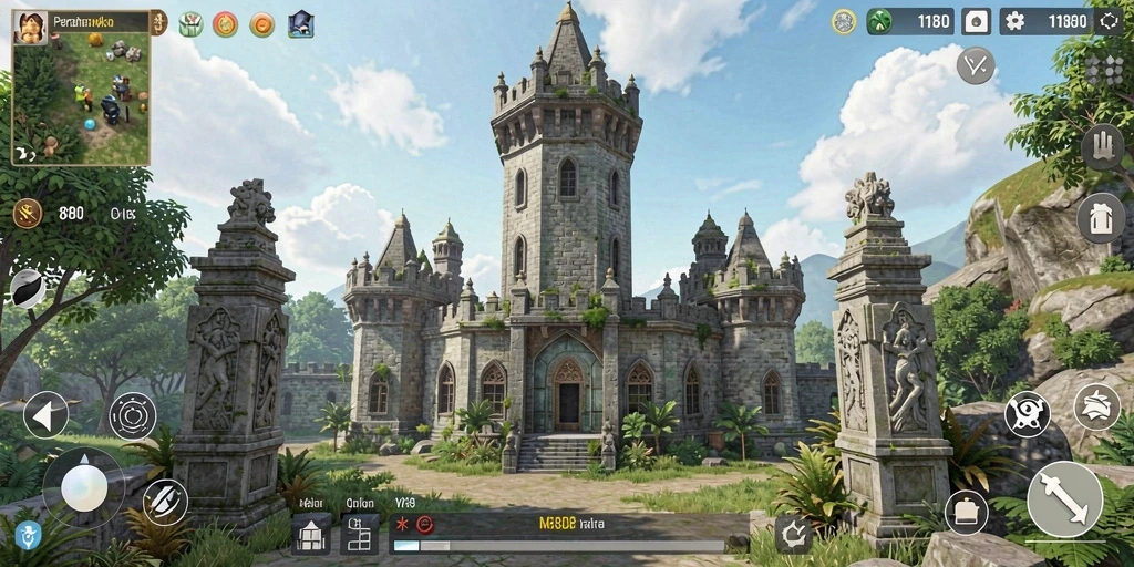 Screenshot utama 8180 menampilkan aksi pertahanan menara yang seru.