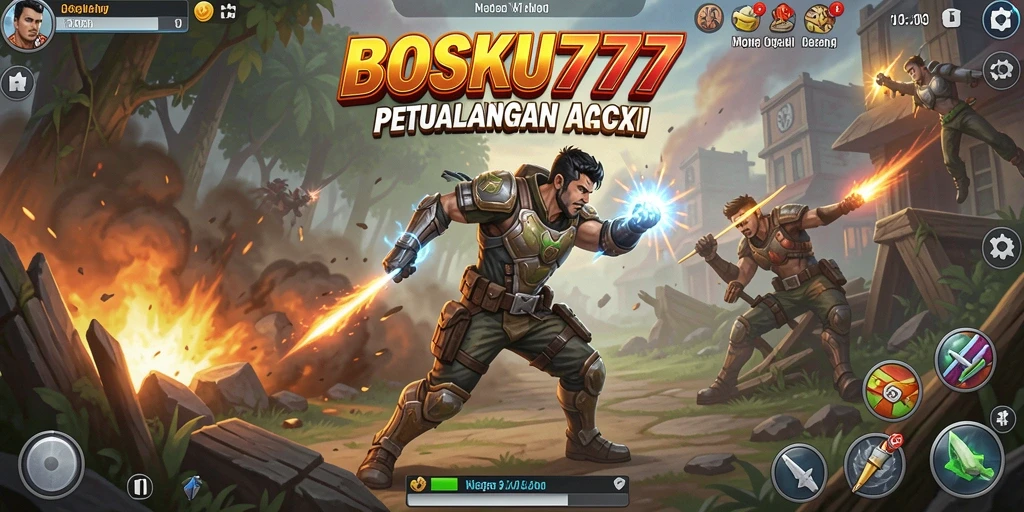 Tangkapan layar utama BOSKU777 menampilkan aksi pertarungan seru.