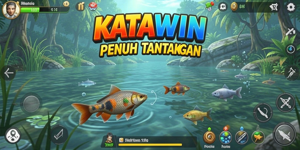 Tampilan gameplay KATAWIN dengan aksi memancing yang mendebarkan.