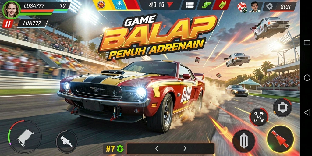 Screenshot LUSA777 menampilkan aksi balap yang mendebarkan.