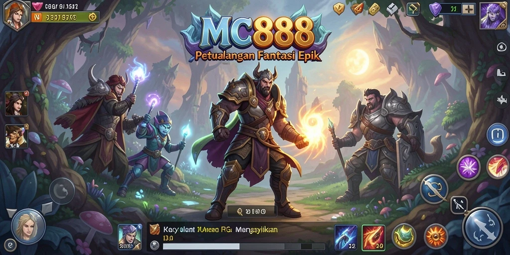 Screenshot utama MC888 menampilkan intensitas pertarungan RPG yang seru.