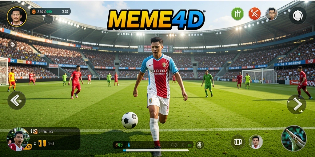 Screenshot menampilkan gameplay seru dalam pertandingan sepak bola MEME4D.