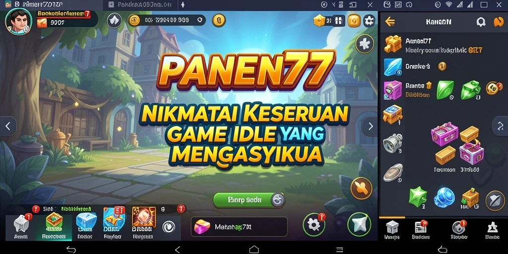 Screenshot gameplay aktif dari PANEN77 yang menggambarkan manajemen ladang Idle.