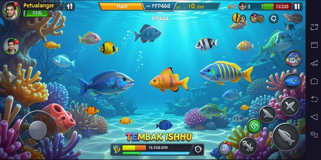Tangkapan ikan berwarna-warni dalam gameplay PP444.