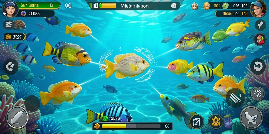Screenshot gameplay VC55 menampilkan aksi menembak ikan yang seru.