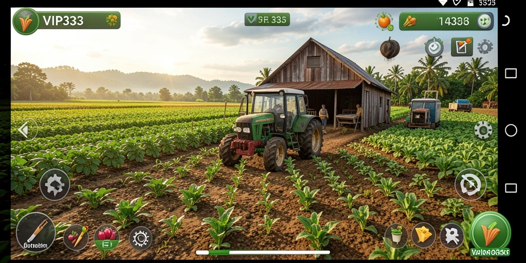 Screenshot utama yang menampilkan gameplay pertanian yang seru dan interaktif.