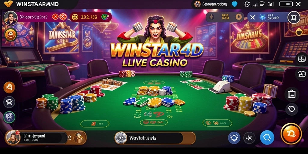 Screenshot gameplay WINSTAR4D yang menampilkan dealer langsung dan interaksi permainan.