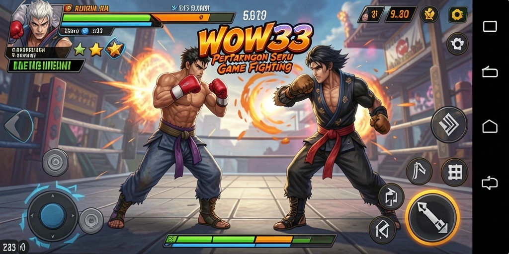 Tampilan gameplay WOW33 yang intens dan mendebarkan dalam pertarungan Fighting.